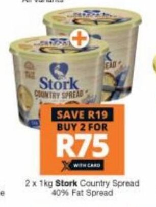 Checkers Stork Country Spread 40% Fat Spread 2 x 1kg offer