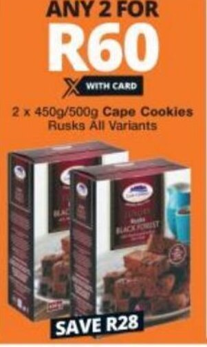 Checkers Cape Cookies Rusks All Variants 2 x 450g/500g offer