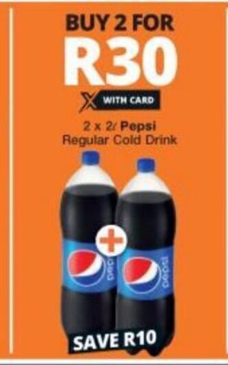 Checkers Pepsi Regular Cold Drink 2 x 2L offer