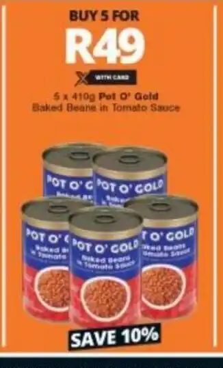 Checkers Pot O' Gold Baked Beans in Tomato Sauce 5 x 410g offer