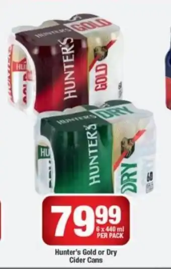 Hunter's Gold or Dry Cider Cans 6 x 440ml per pack