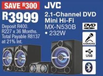OK Furniture Jvc 2-1 channel dvd mini hi-fi mx-n530b offer