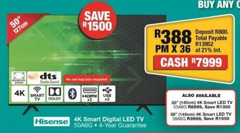 OK Furniture Hisense 4k smart digital led tv 50a6g offer