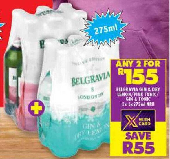 Belgravia Gin & Dry Lemon/Pink Tonic / Gin & Tonic 2 x 6x275ml NRB