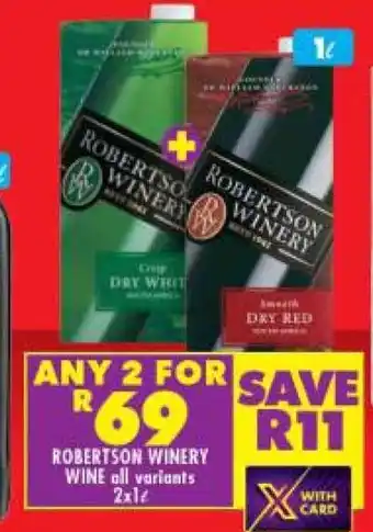 Shoprite Robertson Winery Wine All Variants 2 x 1L offer