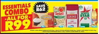 Shoprite Spekko Long Grain Parboiled Rice+Selati Golden Brown Sugar+Sasko Cake Wheat Flour +White Star Super Maize Meal+Sunfoil oil offer