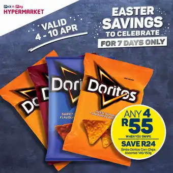 Pick n Pay Hypermarket Simba Doritos Corn Chips Assorted 145/150g offer