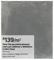 Leroy Merlin Phoenix Charcoal Porcelain Floor Tiles L600mm x W600mm-Per Sqm offer