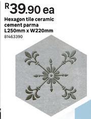 Hexagon Tile Ceramic Cement Parma L250mm x W220mm-Each