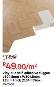 Leroy Merlin Duggan Self Adhesive Vinyl Tile L304.8mm x W304.8mm 1.2mm Thick-Per Sqm offer