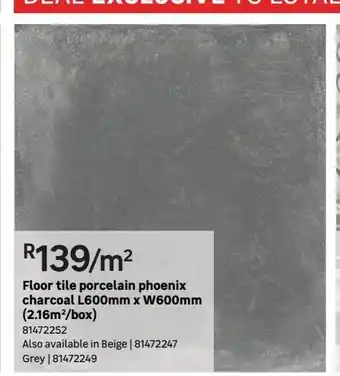 Leroy Merlin Floor tiles porcelain phoenix charcoal l600mm x w600mm (2.16m2/box) offer