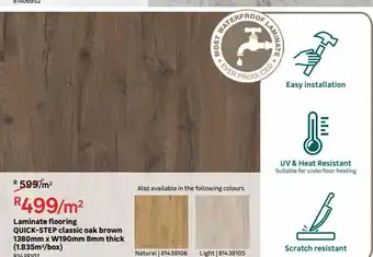 Leroy Merlin Laminate flooring quick-step classic oak brown 1380mm x w190mm 8mm thick (1.835m2/box) offer