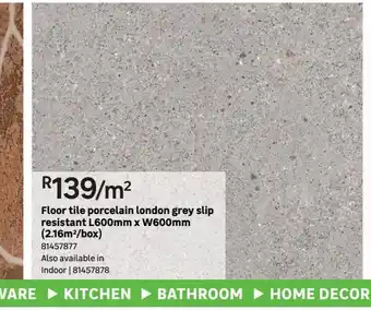 Leroy Merlin Floor tiles porcelain london grey slip resistant l600mm x w600mm (2.16m2/box) offer
