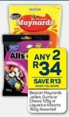 Pick n Pay Beacon Maynards Jellies, Gums or Chews 125g and Liquorice Allsorts 150g Assorted offer