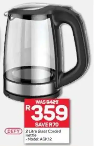 Pick n Pay Defy Glass Corded Kettle 2L offer