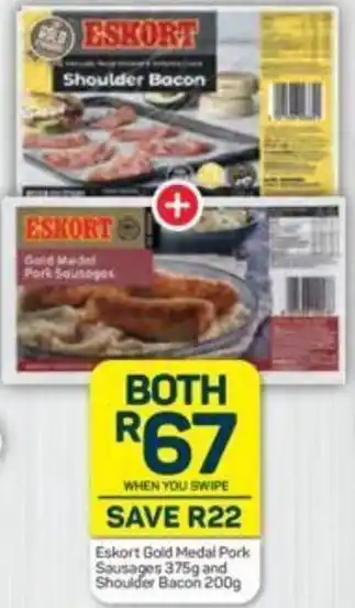 Pick n Pay Eskort Gold Medal Pork Sausages 375g and Shoulder Bacon 200g offer