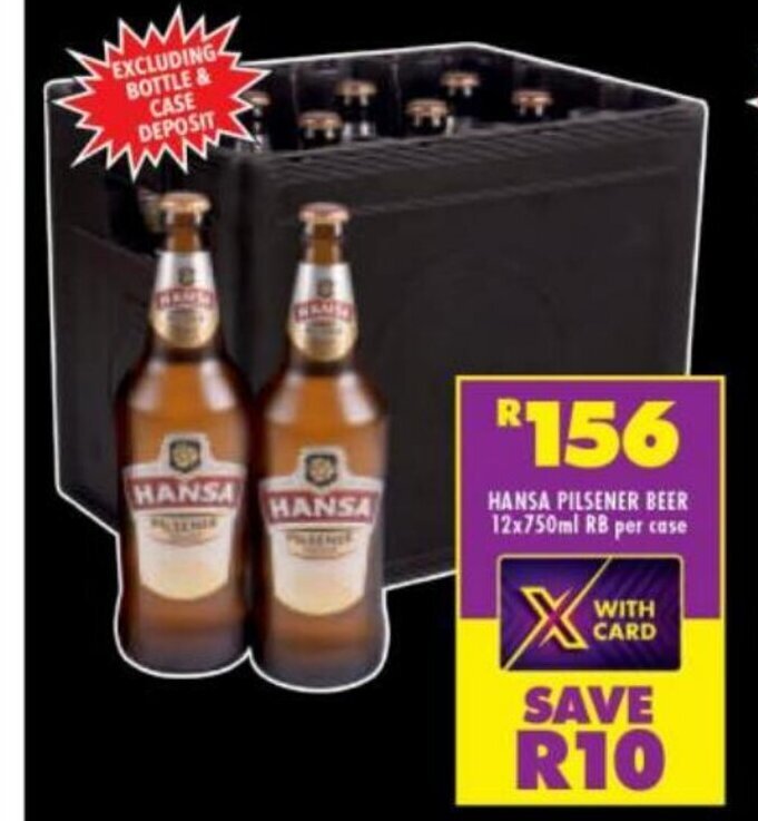 Hansa Pilsener Beer 12 x 750 ml RB per case offer at Shoprite Liquor