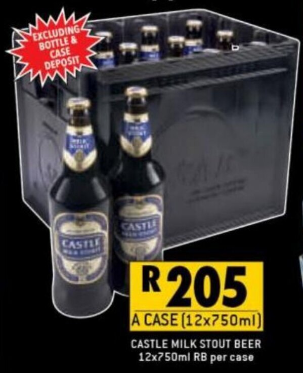 Castle Milk Stout Beer 12 x 750 ml RB per case offer at Shoprite Liquor