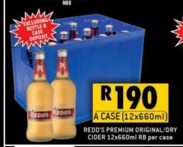 Redd's Premium Original / Dry Cider 12 x 660ml RB per case offer at