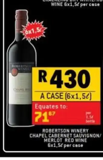 Shoprite Liquor Robertson Winery Chapel Cabernet Sauvignon / Merlot Red Wine 6 x 1.5L per case offer