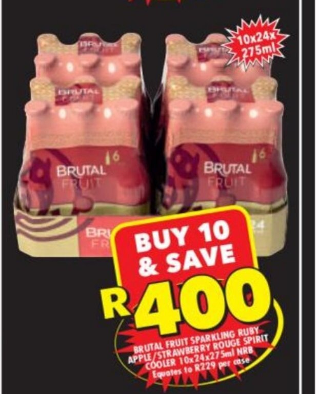 Brutal Fruit Sparkling Ruby Apple/Strawberry Rouge Spirit Cooler 10x24x275ml offer at Shoprite