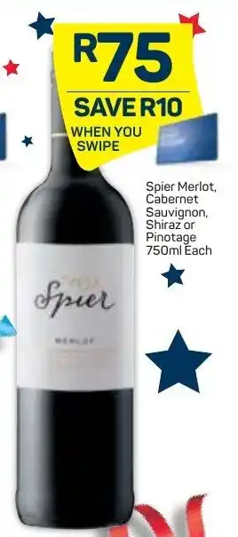 Pick n Pay Liquor Spier Merlot, Cabernet Sauvignon, Shiraz or Pinotage 750ml offer