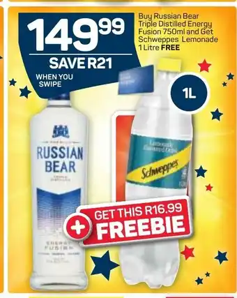 Pick n Pay Liquor Russian Bear Triple Distilled Energy Fusion 750ml offer