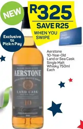 Pick n Pay Liquor Aerstone 10-Year-Old Land or Sea Cask Single Malt Whisky 750ml offer
