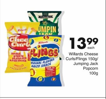 Save Willards Cheese Curls / Flings 150g / Jumping Jack Popcorn 100g offer