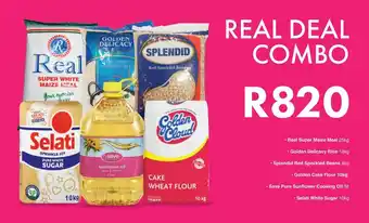 Save Real Super Maize Meal+Golden Delicacy Rice+Splendid Red Speckled Beans+Golden Cake Flour+Save Pure Sunflower Oil+Selati Sugar offer