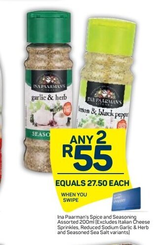 Pick n Pay Ina Paarman's Spice and Seasoning Assorted 200ml offer