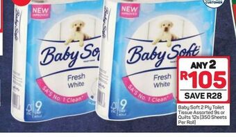Pick n Pay Hypermarket Baby soft toilet paper 2 offer