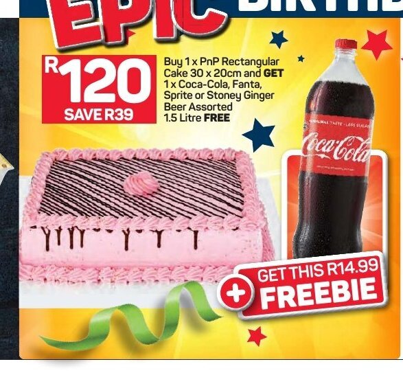 PnP Rectangular Cake 30x20cm offer at Pick n Pay