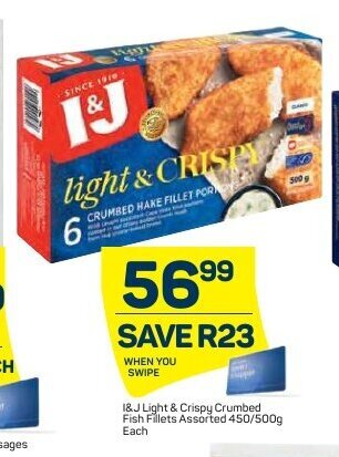 Pick n Pay I&J Light & Crispy Crumbed Fish Fillets Assorted 450/500g offer