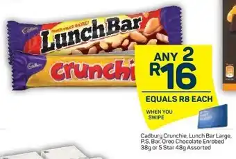 Pick n Pay Cadbury Chrunchie, Lunch Bar Large 38g or 5 Stars 48g offer