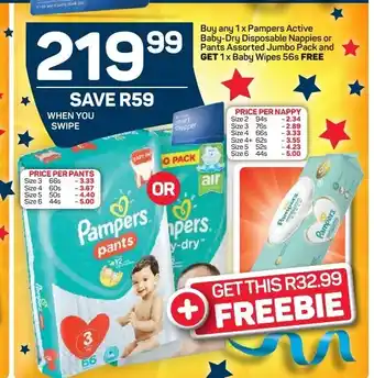 Pick n Pay Pampers Active Baby-Dry Disposable Nappies or Pants Assorted Jumbo Pack offer