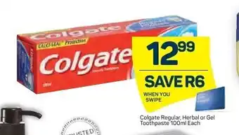 Pick n Pay Colgate Regular, Herbal or Gel Toothpaste 100ml offer