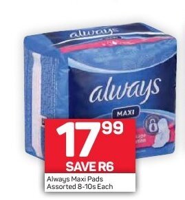 Pick n Pay Always Maxi Pads Assorted 8-10s offer