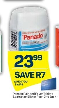 Pick n Pay Panado Pain and Fever Tablets Spartan or Blister pack 24s offer