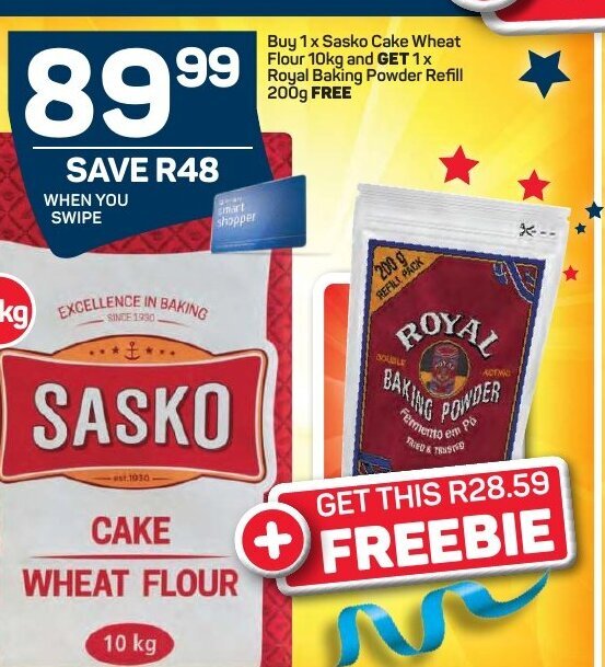 Sasko Cake Wheat Flour 10kg offer at Pick n Pay