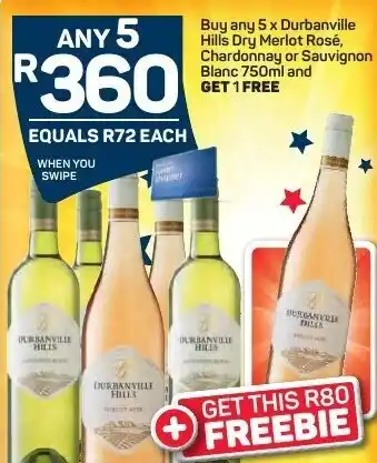 Pick n Pay Durbanville Hills Dry Merlot Rosé, Chardonnay or Sauvignon Blanc 750ml offer
