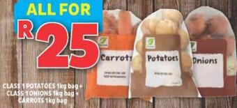 Usave Class 1 Potatoes 1kg Bag + Class 1 Onions 1kg Bag + Carrots 1kg Bag offer