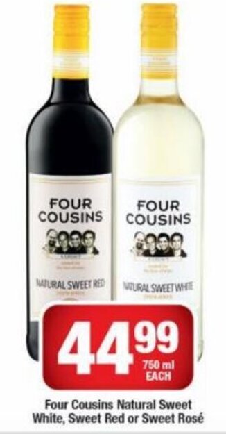 Four Cousins Natural Sweet White, Sweet Red or Sweet Rosé 750ml
