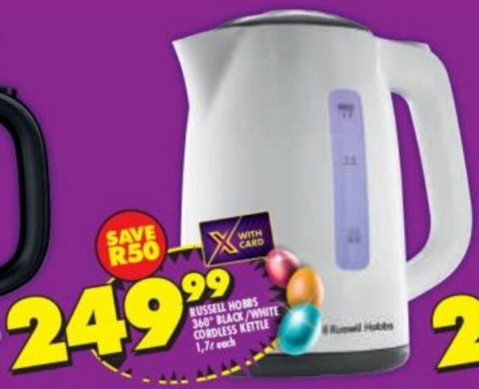 Russell Hobbs Black/White Cordless Kettle 1,7L offer at Shoprite