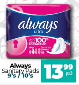 Take 'n Pay Always Sanitary Pads 9's/10's offer