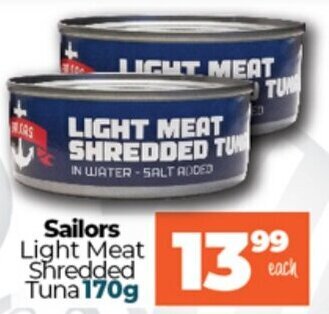 Take 'n Pay Sailors Light Meat Shredded Tuna 170g offer