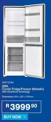 Cash Crusaders Dixon 220L Combi Fridge/Freezer Metallic With Smart Frost Technology DBFF220M offer