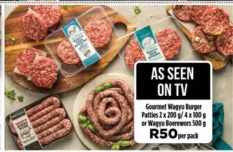 Food Lover's Market Gourmet Burger Patties 2x200g/4x100g or Wagyu Boerewors 500g offer
