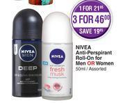 Dis-Chem Nivea Anti Perspirant Roll On For Men Or Women (Assorted)-50ml offer