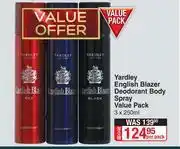 Dis-Chem Yardley English Blazer Deodorant Body Spray Value Pack-3 x 250ml Per Pack offer